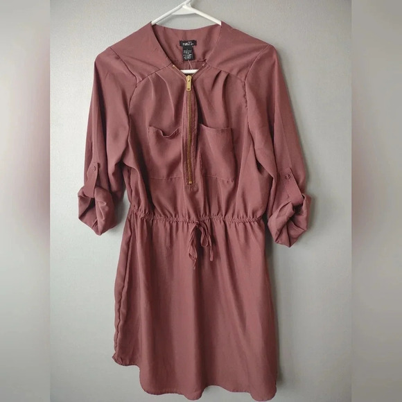 Rue 21 lightweight brown dress size Large, pockets, mini length Y2K, cowgirl - Picture 1 of 5